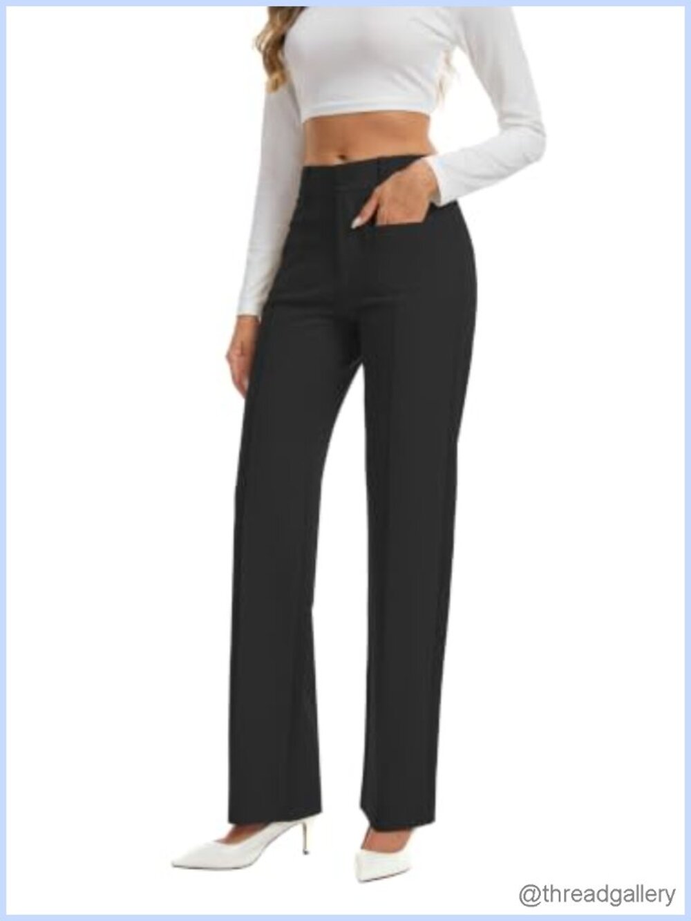 High Waisted Straight Leg Dress Pants Stretch Work Slacks